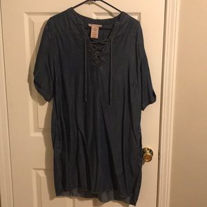 Jean sleeved dress w/pockets